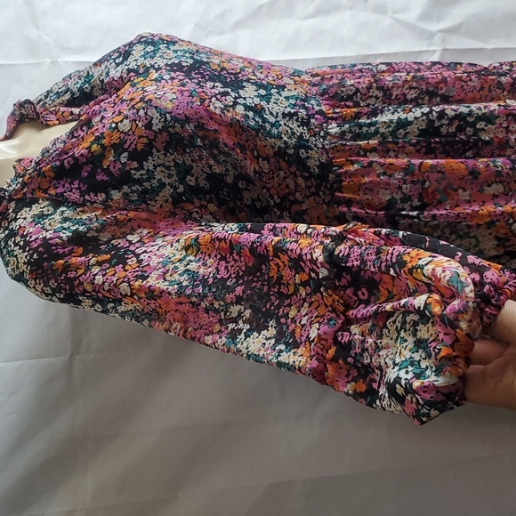 NWT Vince Camuto Tiered Floral Mini Dress Black Multi Colors Size L - Picture 3 of 8